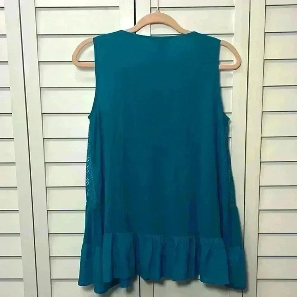 One World Live and Let Live Knit Lace Ruffled Hem Hi-Lo Tank Top Size M Teal - Picture 9 of 11
